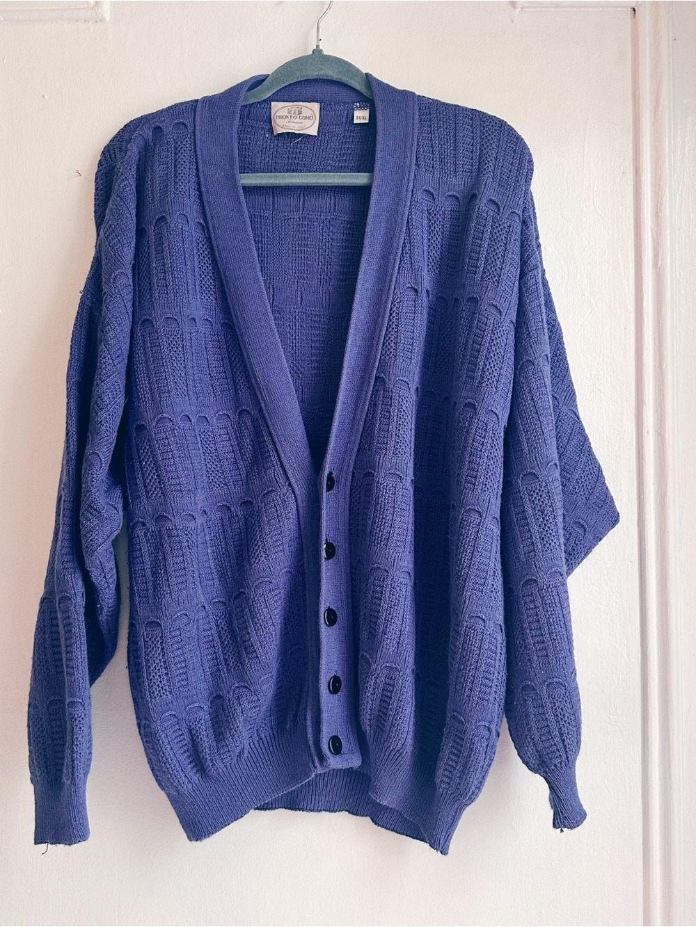 Vintage Cobalt Blue Men’s Grandpa Cardigan Pronto Uomo XL 100% Cotton from Italy